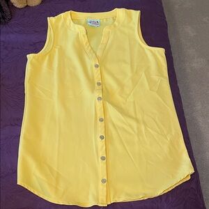 Vibrant Yellow Sleeveless Button-Down Shirt